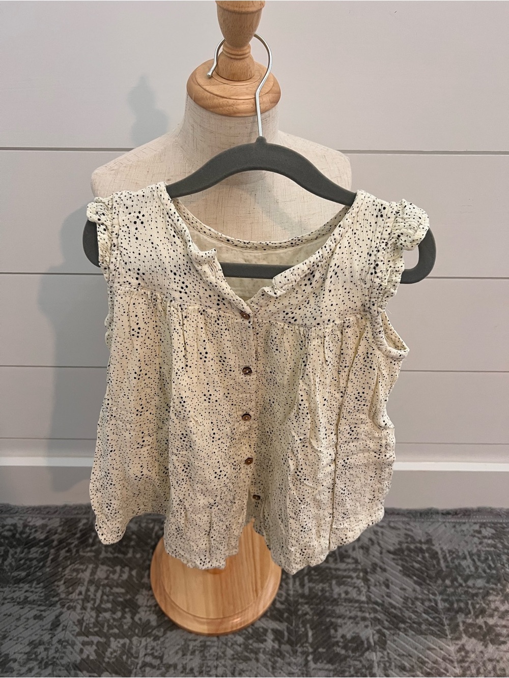 Girls' Cream Dot Button-Front Sleeveless Top/ Dress
